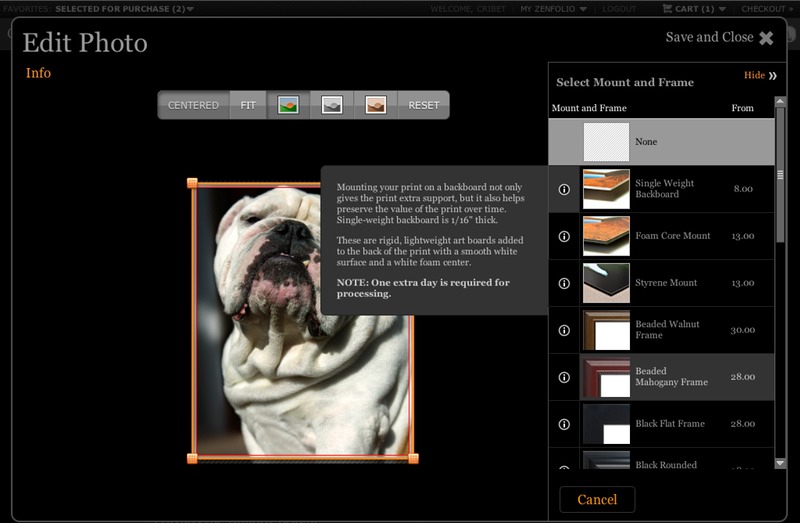 Porthos Zenfolio Edit Mount Popout