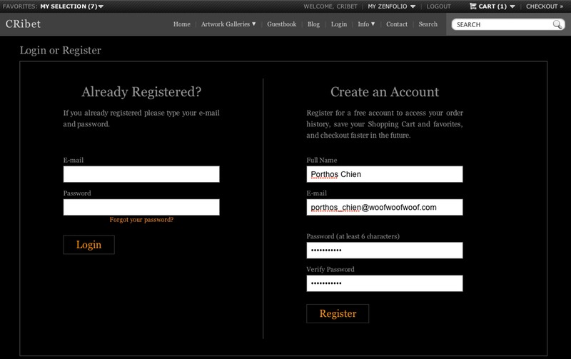 Zenfolio new account screen